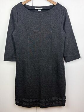 Boden Ponte Jersey Knit Circle Applique Hem Charcoal Gray Sheath Dress 8 LONG